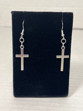 Silver Cross Dangle Earrings